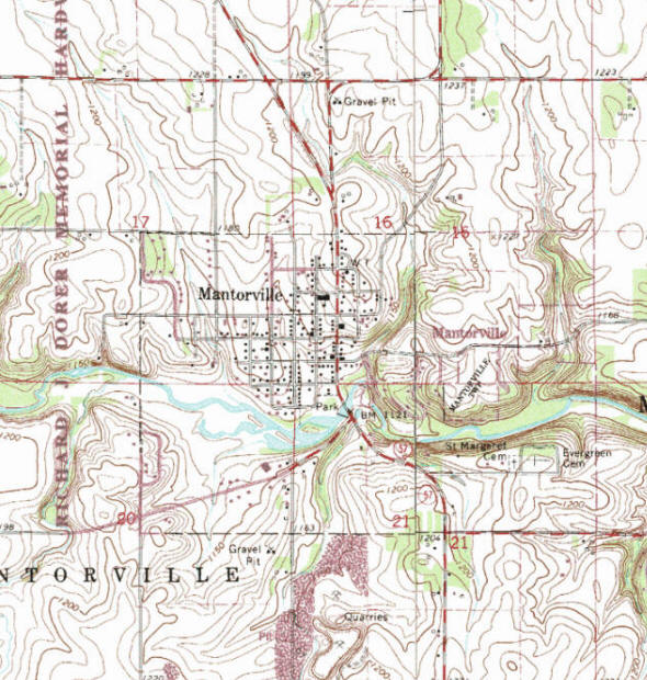 Topographic map of the Mantorville Minnesota area