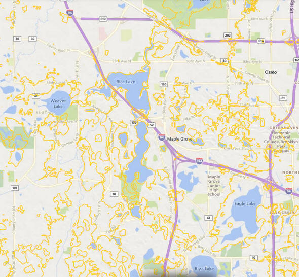 Topographic map of the Maple Grove Minnesota area
