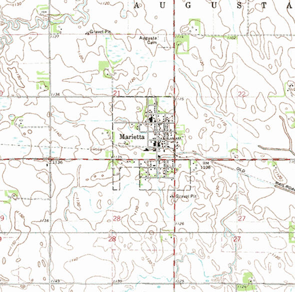 Topographic map of the Marietta Minnesota area