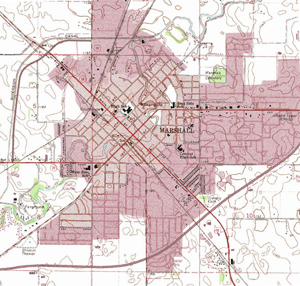 Topographic map of the Marshall Minnesota area