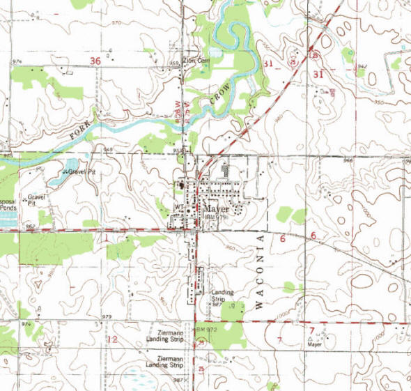 Topographic map of the Mayer Minnesota area