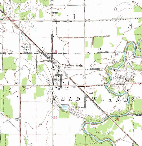 Topographic map of the Meadowlands Minnesota area