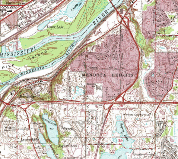Topographic map of the Mendota Heights Minnesota area