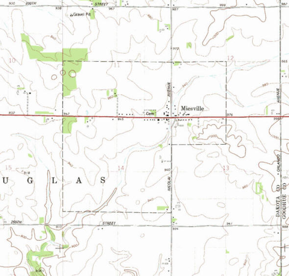 Topographic map of the Miesville Minnesota area