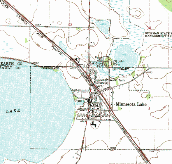 Topographic map of the Minnesota Lake area