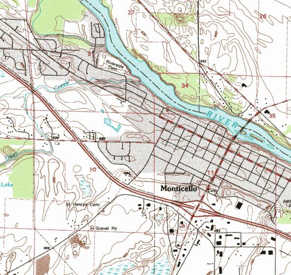 Topographic map of the Monticello Minnesota area