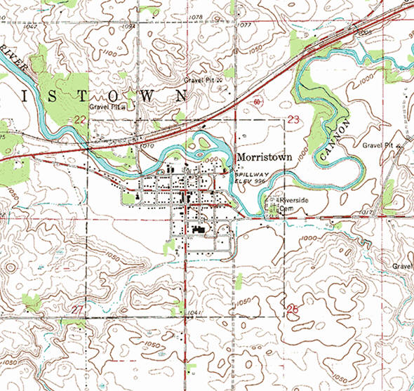 Topographic map of the Morristown Minnesota area
