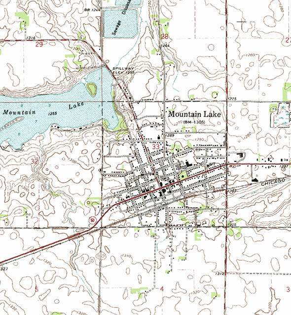 Topographic map of the Mountain Lake Minnesota area