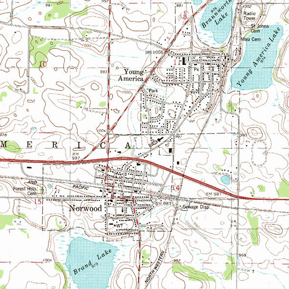 Topographic map of the Norwood Young America Minnesota area
