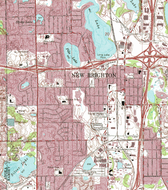 Topographic map of the New Brighton Minnesota area