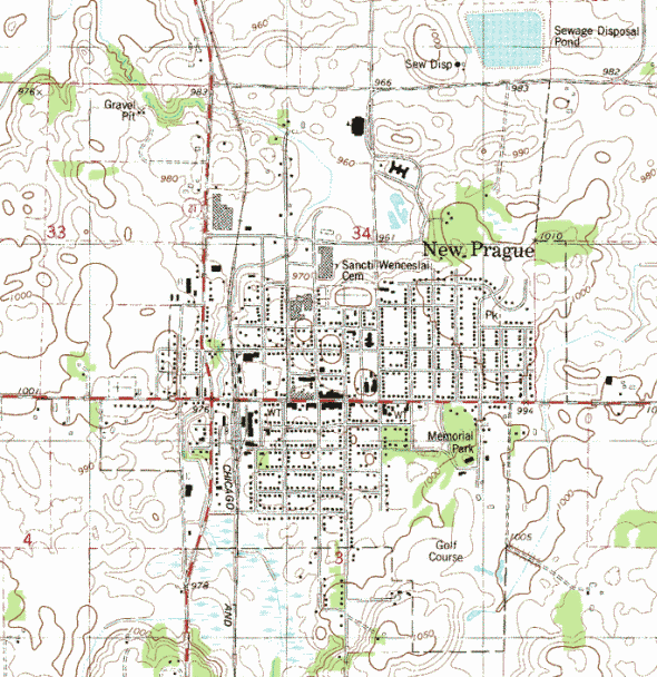 Topographic map of the New Prague Minnesota area