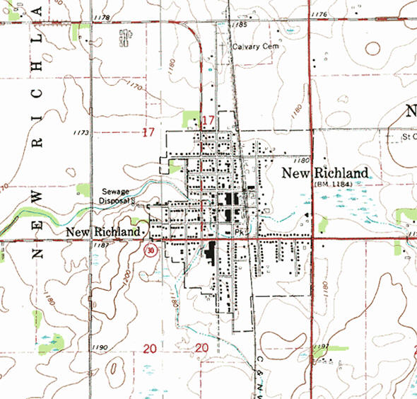 Topographic map of the New Richland Minnesota area