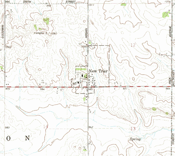 Topographic map of the New Trier Minnesota area
