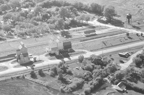 Aerial view of Deavey elevators, Norcross Minnesota, 1962