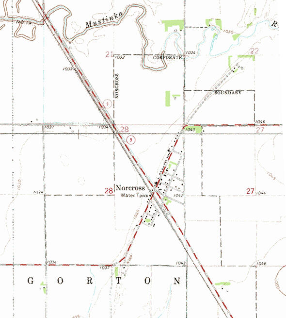 Topographic map of the Norcross Minnesota area