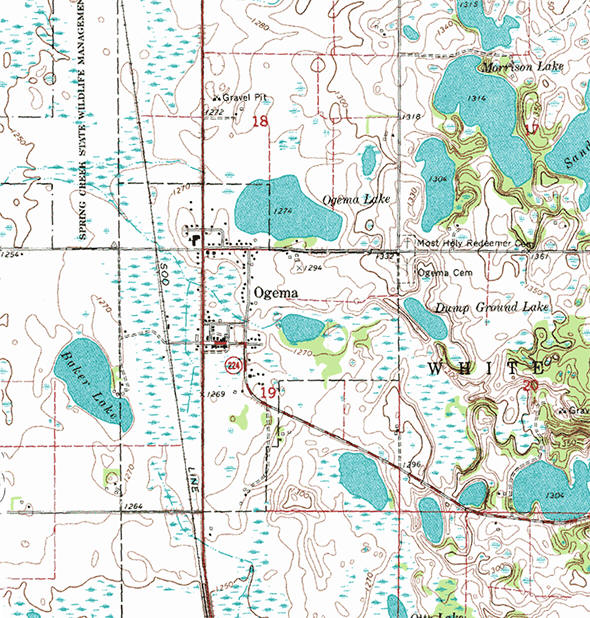 Topographic map of the Ogema Minnesota area