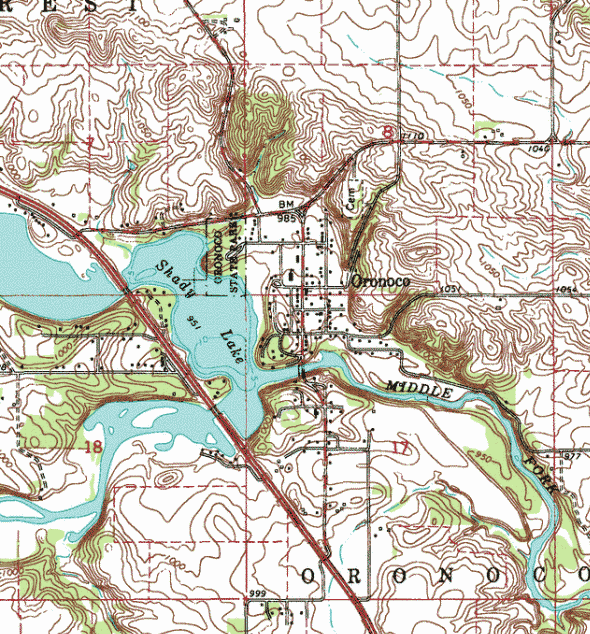 Topographic map of the Oronoco Minnesota area