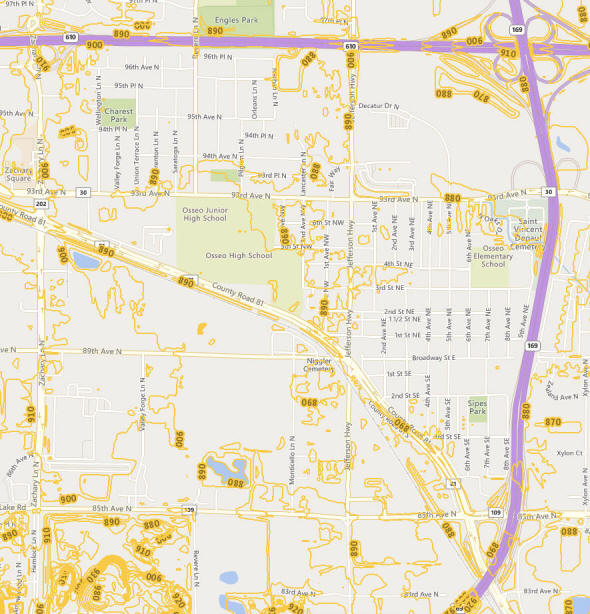 Topographic map of the Osseo Minnesota area
