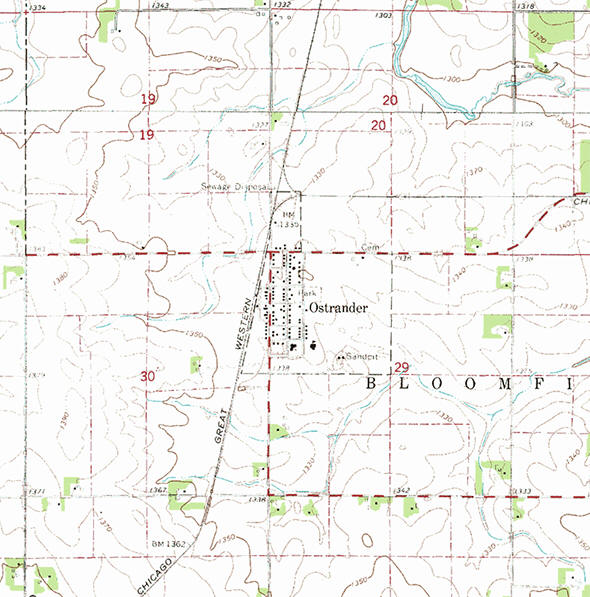 Topographic map of the Ostrander Minnesota area