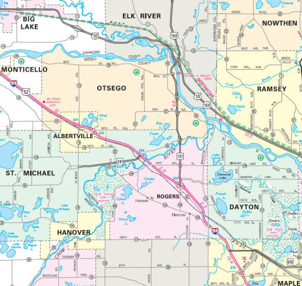 Minnesota State Highway Map of the Otsego Minnesota area 