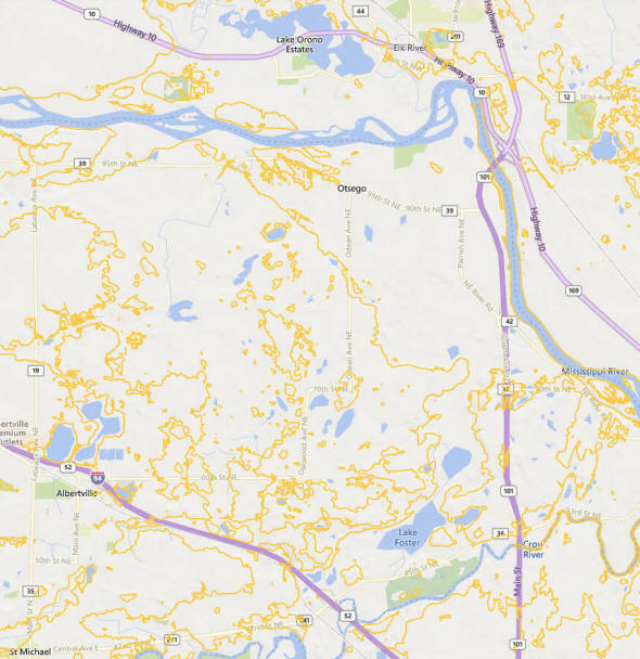 Topographic map of the Otsego Minnesota area