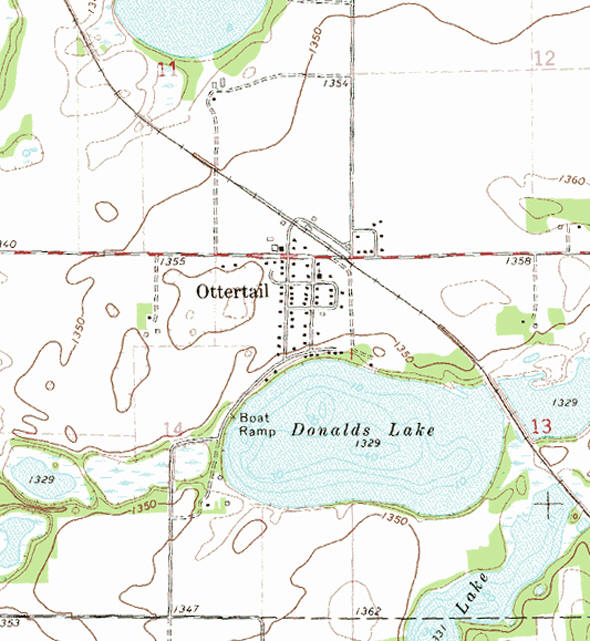 Topographic map of the Ottertail Minnesota area