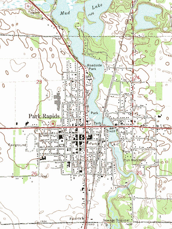 Topographic map of the Park Rapids Minnesota area