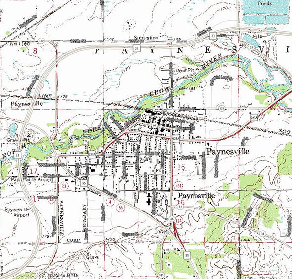 Topographic map of the Paynesville Minnesota area
