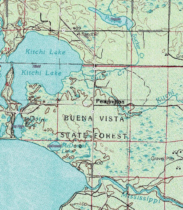 Topographic map of the Pennington Minnesota area