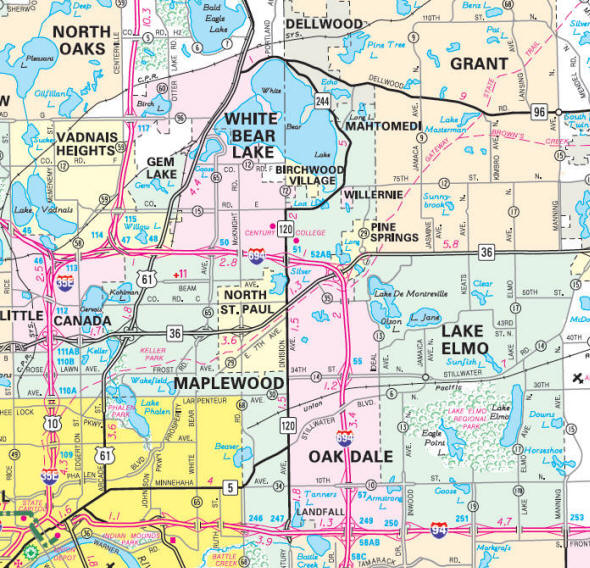 Minnesota State Highway Map of the Pine Springs Minnesota area 