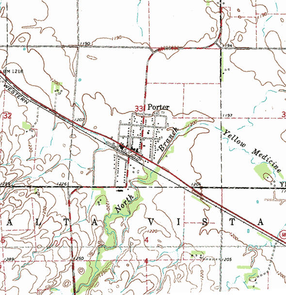 Topographic map of the Porter Minnesota area