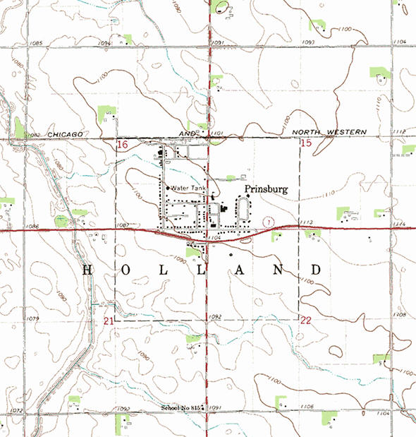 Topographic map of the Prinsburg Minnesota area