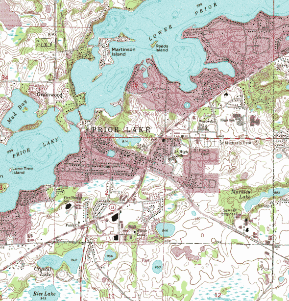 Topographic map of the Prior Lake Minnesota area