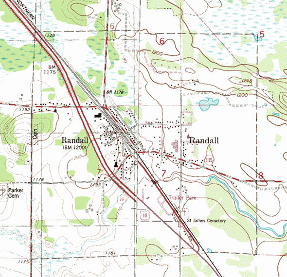 Topographic map of the Randall Minnesota area