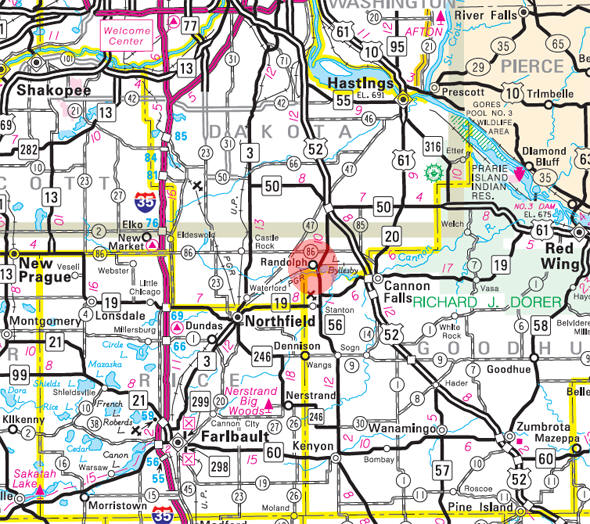 Minnesota State Highway Map of the Randolph Minnesota area 