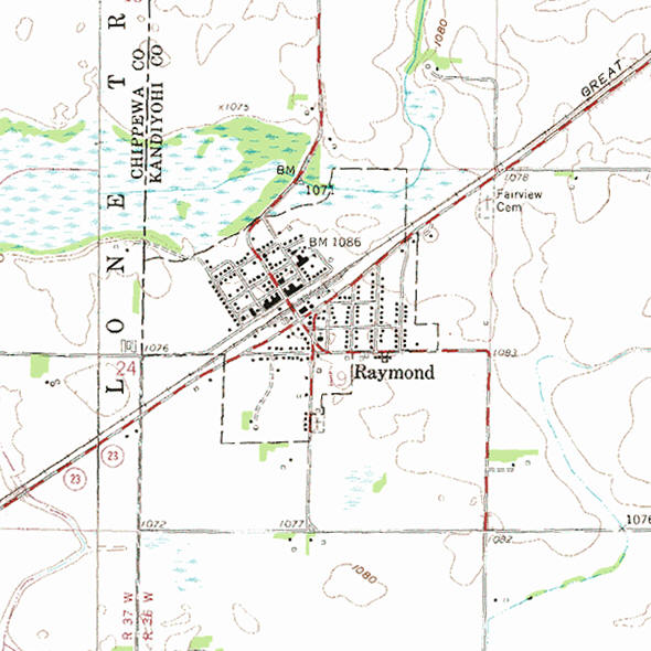 Topographic map of the Raymond Minnesota area