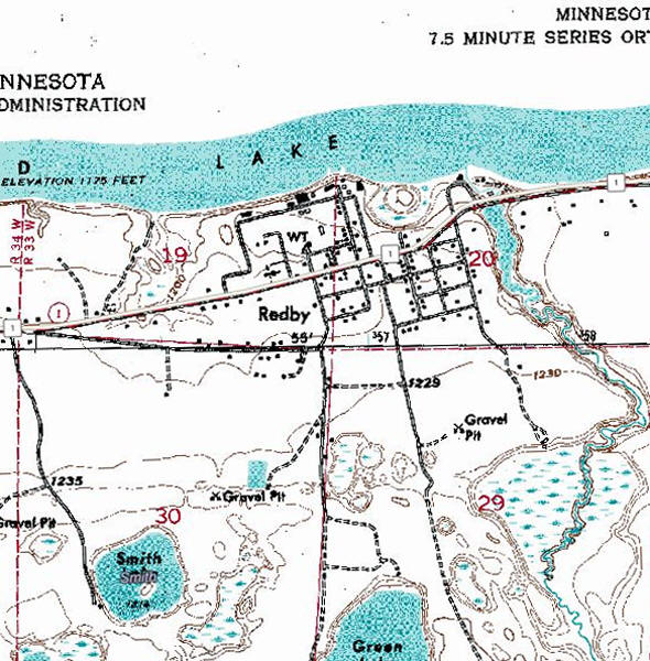 Topographic map of the Redby Minnesota area