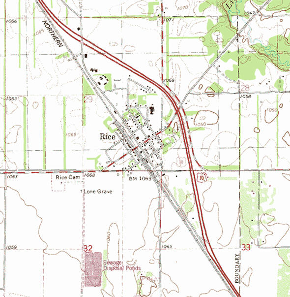 Topographic map of the Rice Minnesota area
