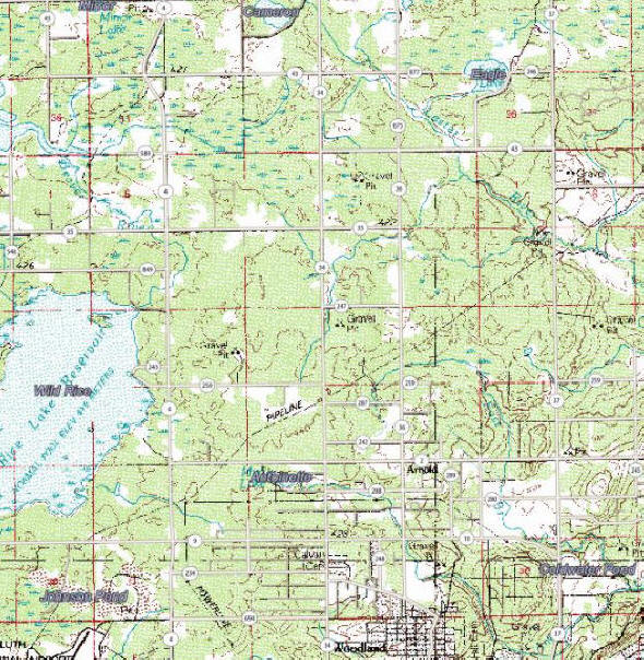 Topographic map of the Rice Lake Minnesota area