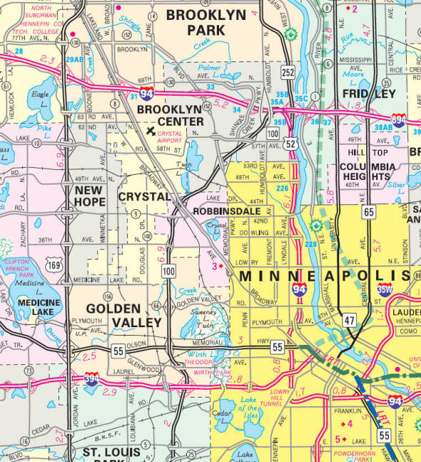 Minnesota State Highway Map of the Robbinsdale Minnesota area 