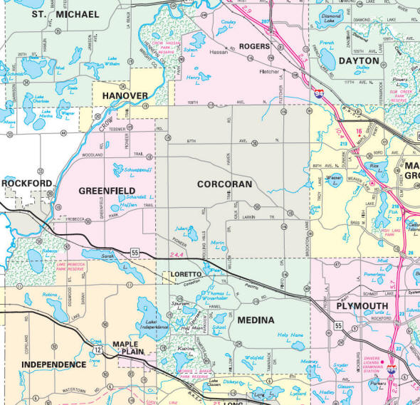 Minnesota State Highway Map of the Rockford Minnesota area 