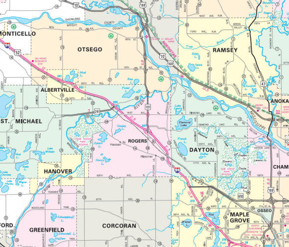 Minnesota State Highway Map of the Rogers Minnesota area 