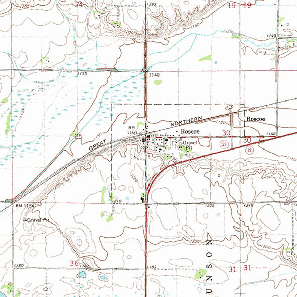 Topographic map of the Roscoe Minnesota area