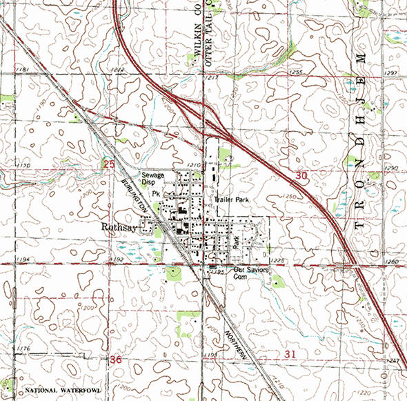Topographic map of the Rothsay Minnesota area