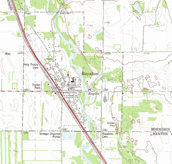 Topographic map of the Royalton Minnesota area