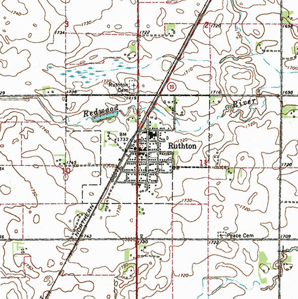 Topographic map of the Ruthton Minnesota area
