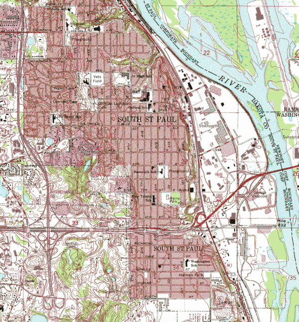 Topographic map of the South St. Paul Minnesota area