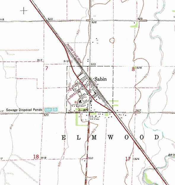 Topographic map of the Sabin Minnesota area