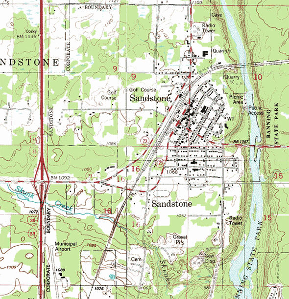 Topographic map of the Sandstone Minnesota area