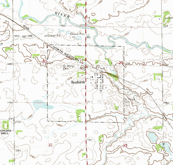 Topographic map of the Seaforth Minnesota area